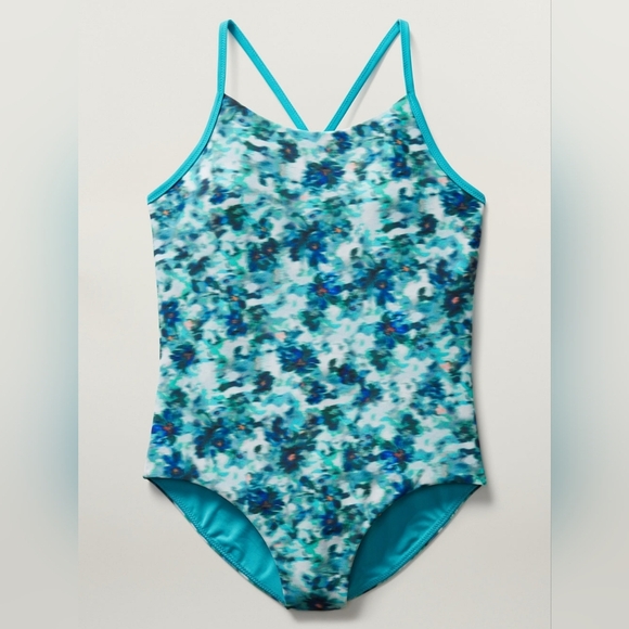 Kids Swim Floral Blue Swimsuit - Picture 1 of 9